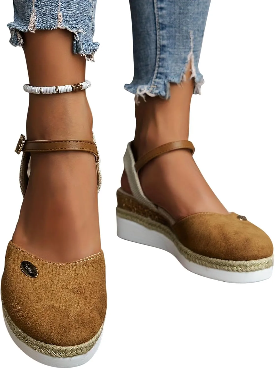 Closed Toe Sandals for Women Summer Dressy Comfort Single Shoes Casual Thick Sole Sandal Buckle Strap Flats