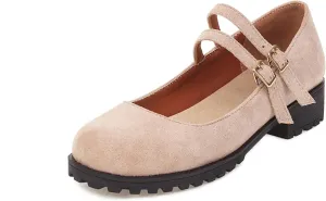 CosyFever Womens DC411 Mary Jane Chunky Low Cut Uppers Imitated Suede Flats