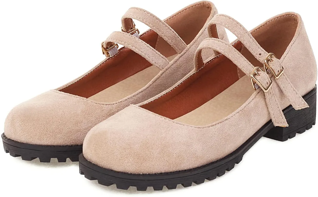 CosyFever Womens DC411 Mary Jane Chunky Low Cut Uppers Imitated Suede Flats