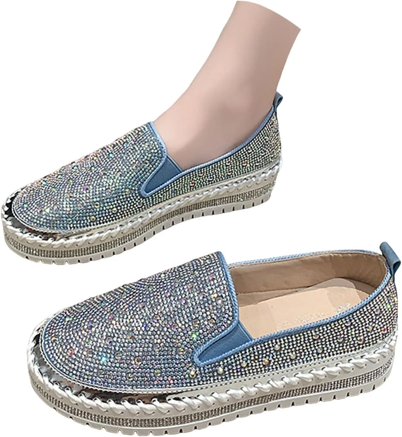 Crzidha Gold Sequin Sneakers for Women,Comfortable Stretch Strap Slip On Flat Sneakers Soft Sole Low Heel Casual Walk Shoes Stylish Sparkly Party Shoes for Ladies Lightweight Running Shoes