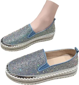 Crzidha Gold Sequin Sneakers for Women,Comfortable Stretch Strap Slip On Flat Sneakers Soft Sole Low Heel Casual Walk Shoes Stylish Sparkly Party Shoes for Ladies Lightweight Running Shoes