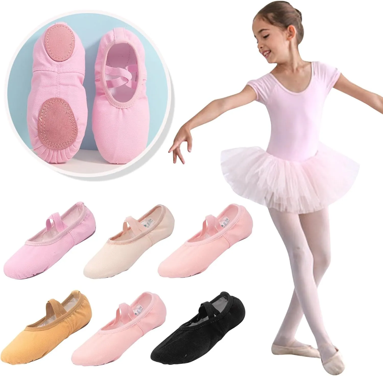 Dance Shoes for Girls Basic Ballet Slippers Simple Solid Performance Yoga Indoor Canvas Shoes with Elastic Straps
