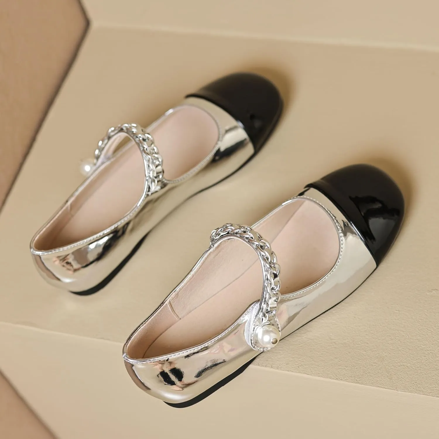 Dear Time Women's Round Toe Flats Elegant Ballets Shoes Mary Jane Strap Flats Dressy Shoes