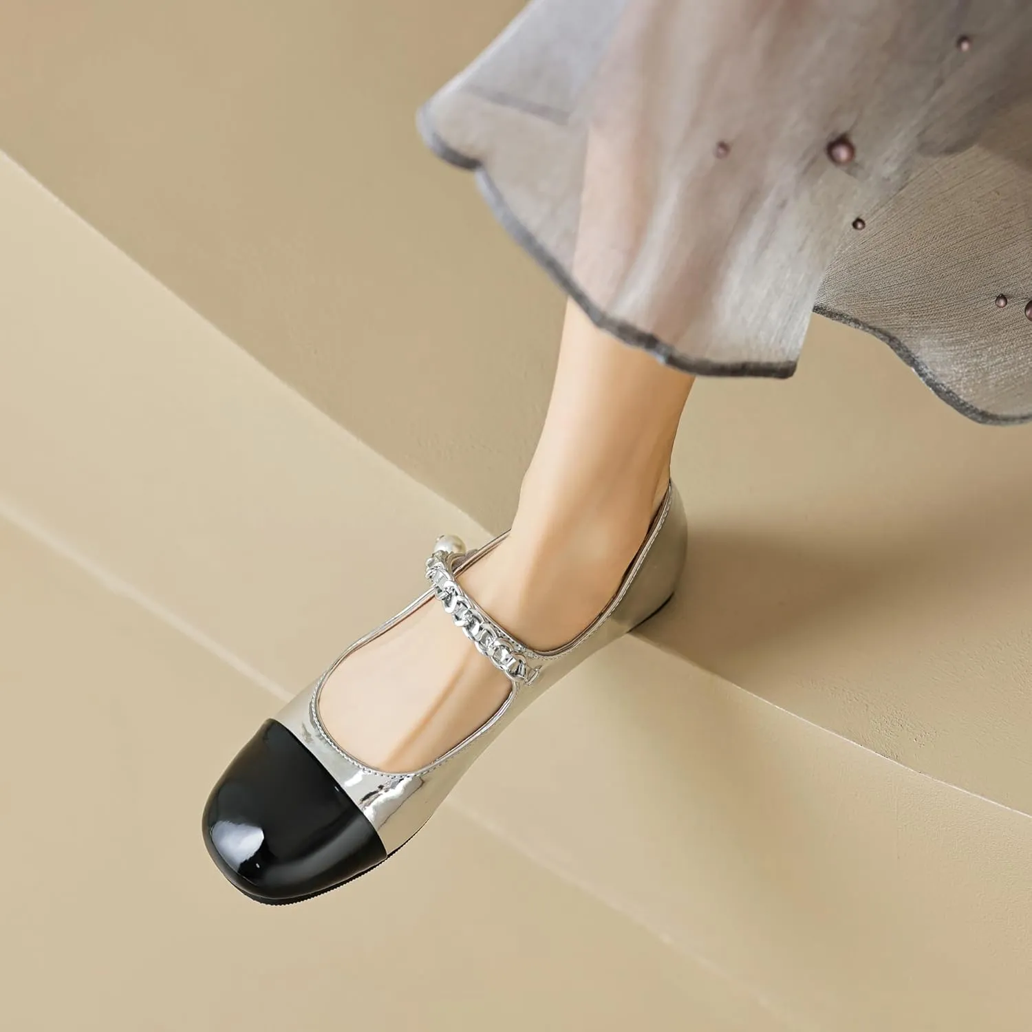 Dear Time Women's Round Toe Flats Elegant Ballets Shoes Mary Jane Strap Flats Dressy Shoes