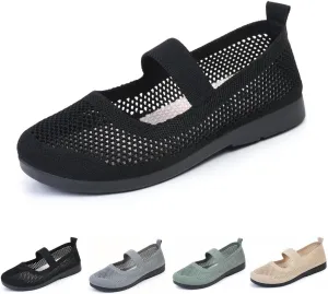 DESESE Women's Casual Hollow Out Knitted Mary Jane Flats Shoes,Fashion Comfortable Mesh Walking Beach Shoes Lightweight Breathable Slip-On Shoes