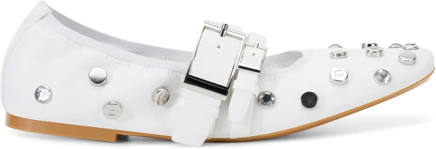 DKNY Women's Davey Studded Ballet Flat with Belt Detail Mule