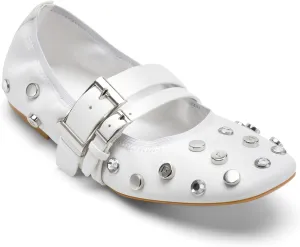 DKNY Women's Davey Studded Ballet Flat with Belt Detail Mule