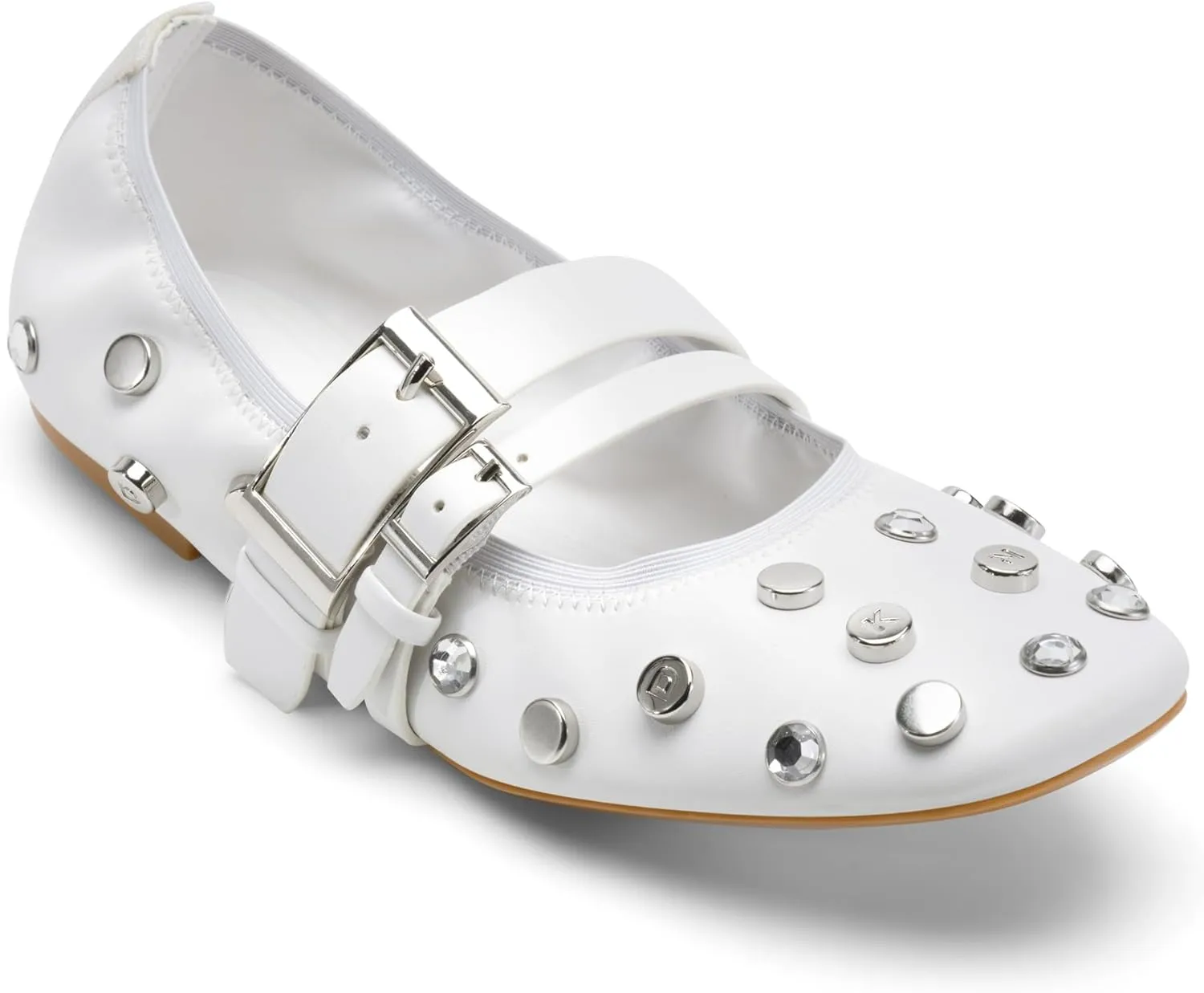 DKNY Women's Davey Studded Ballet Flat with Belt Detail Mule