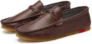Easy to Put and Remove Loafer Shoes for Men Vegan Leather Stitching Details Round Toe Rubber Sole Penny Loafer Flexible Anti-Slip Flat Heel Resistant Walking Slip on for All Occasions (Color : Wine R