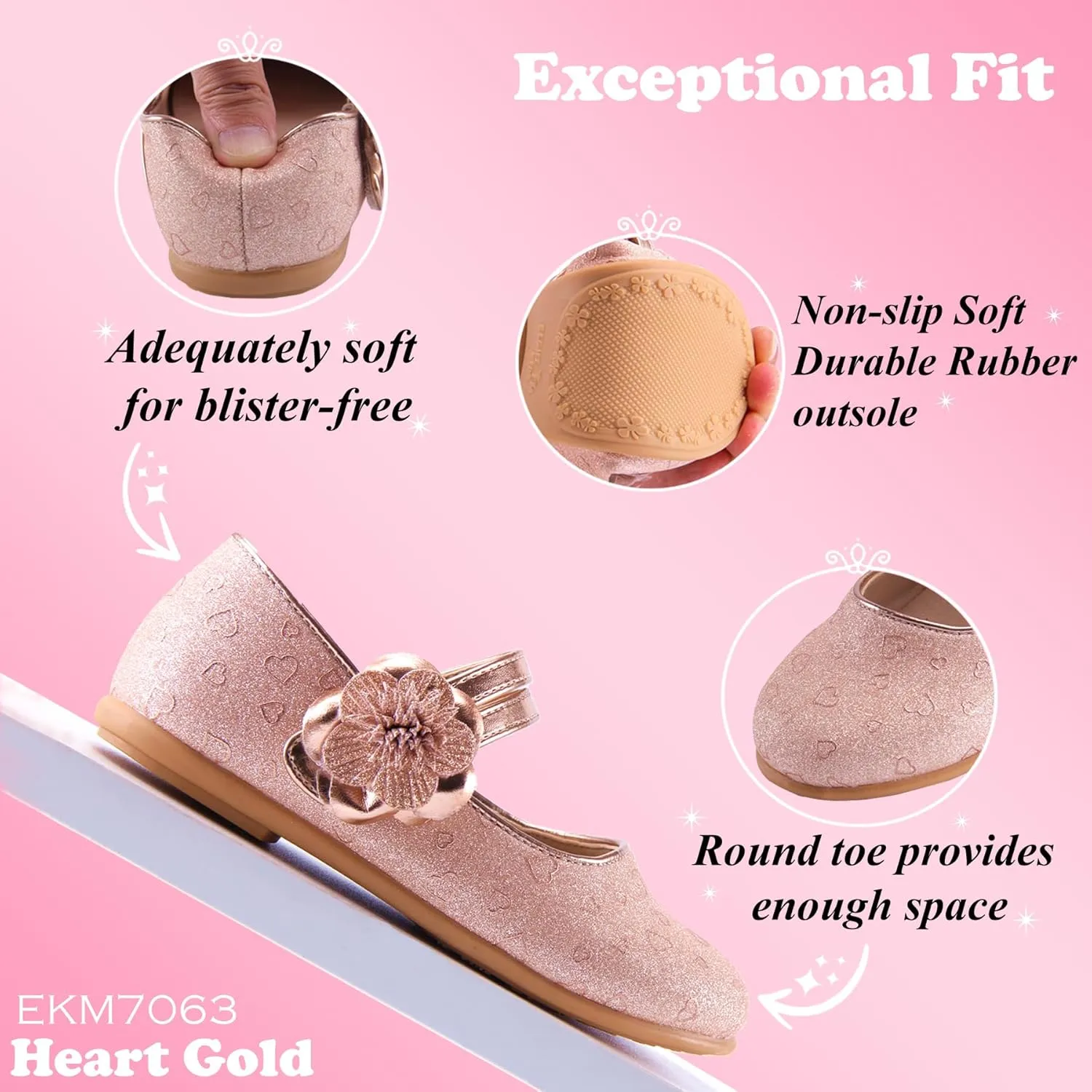 EIGHT KM Toddler Girls Dress Shoes  Girls Mary Jane Shoes | Mary Jane Flats - Ballet Flats  Party, Flower Girl, Wedding Dress Shoes for Girls  Comfortable & Non-Slip Design for Ages up to 7