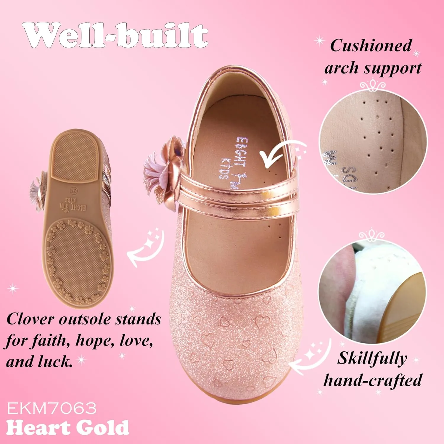 EIGHT KM Toddler Girls Dress Shoes  Girls Mary Jane Shoes | Mary Jane Flats - Ballet Flats  Party, Flower Girl, Wedding Dress Shoes for Girls  Comfortable & Non-Slip Design for Ages up to 7