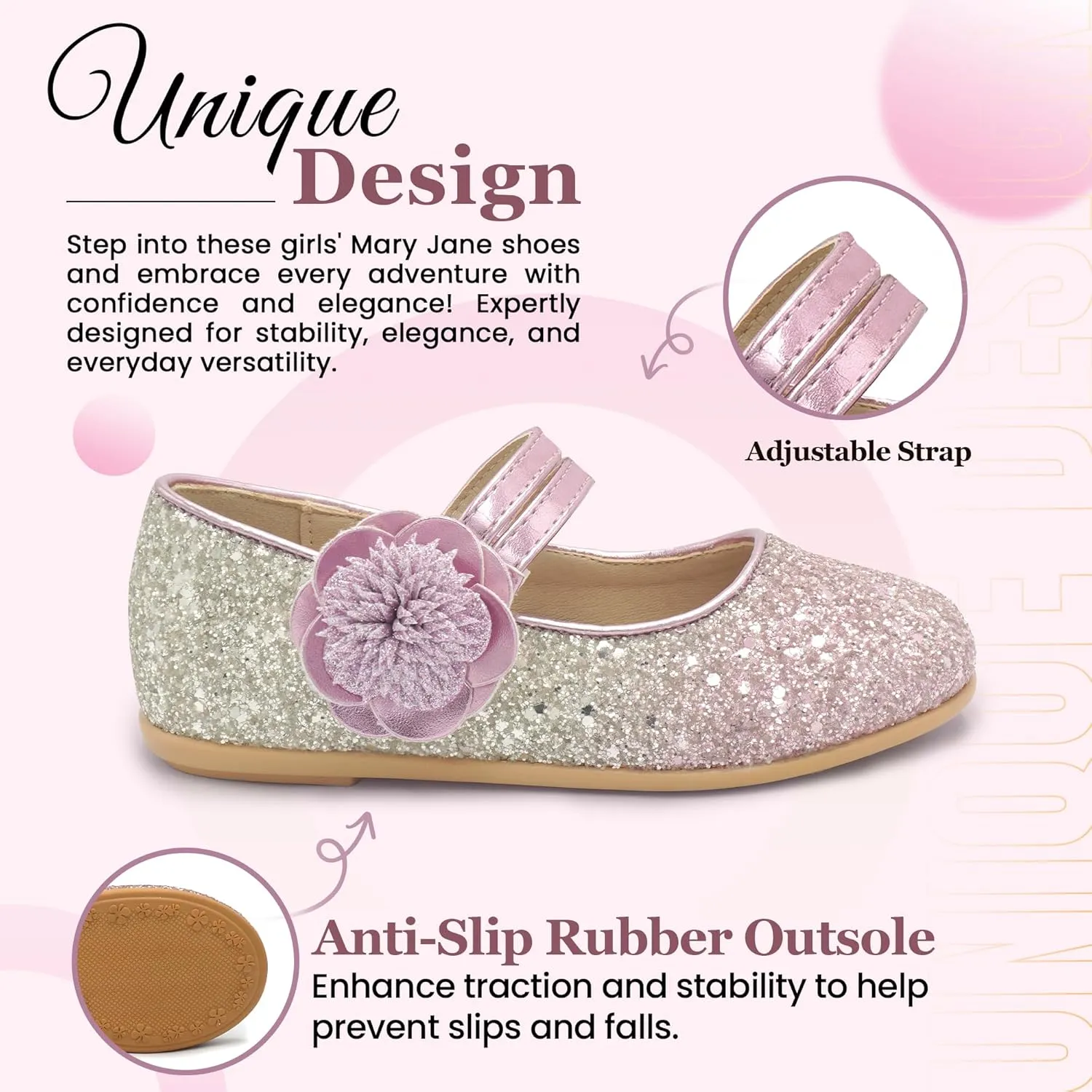 EIGHT KM Toddler Girls Dress Shoes  Girls Mary Jane Shoes | Mary Jane Flats - Ballet Flats  Party, Flower Girl, Wedding Dress Shoes for Girls  Comfortable & Non-Slip Design for Ages up to 7