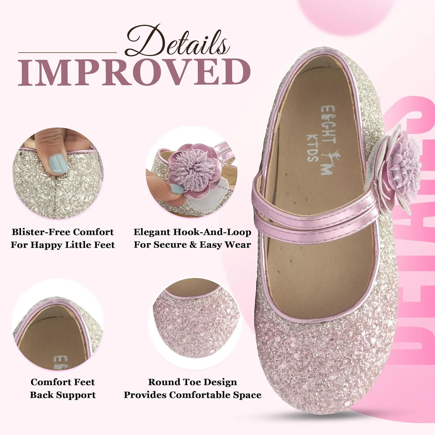 EIGHT KM Toddler Girls Dress Shoes  Girls Mary Jane Shoes | Mary Jane Flats - Ballet Flats  Party, Flower Girl, Wedding Dress Shoes for Girls  Comfortable & Non-Slip Design for Ages up to 7