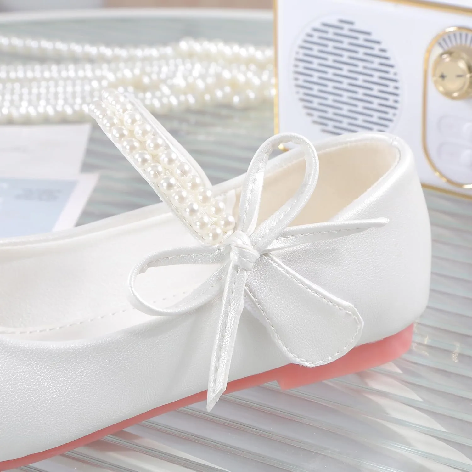 Elegant White Dress Shoes for Girls, Breathable Ballet Flats with Bow Accents - Church, Communion & Formal Occasions