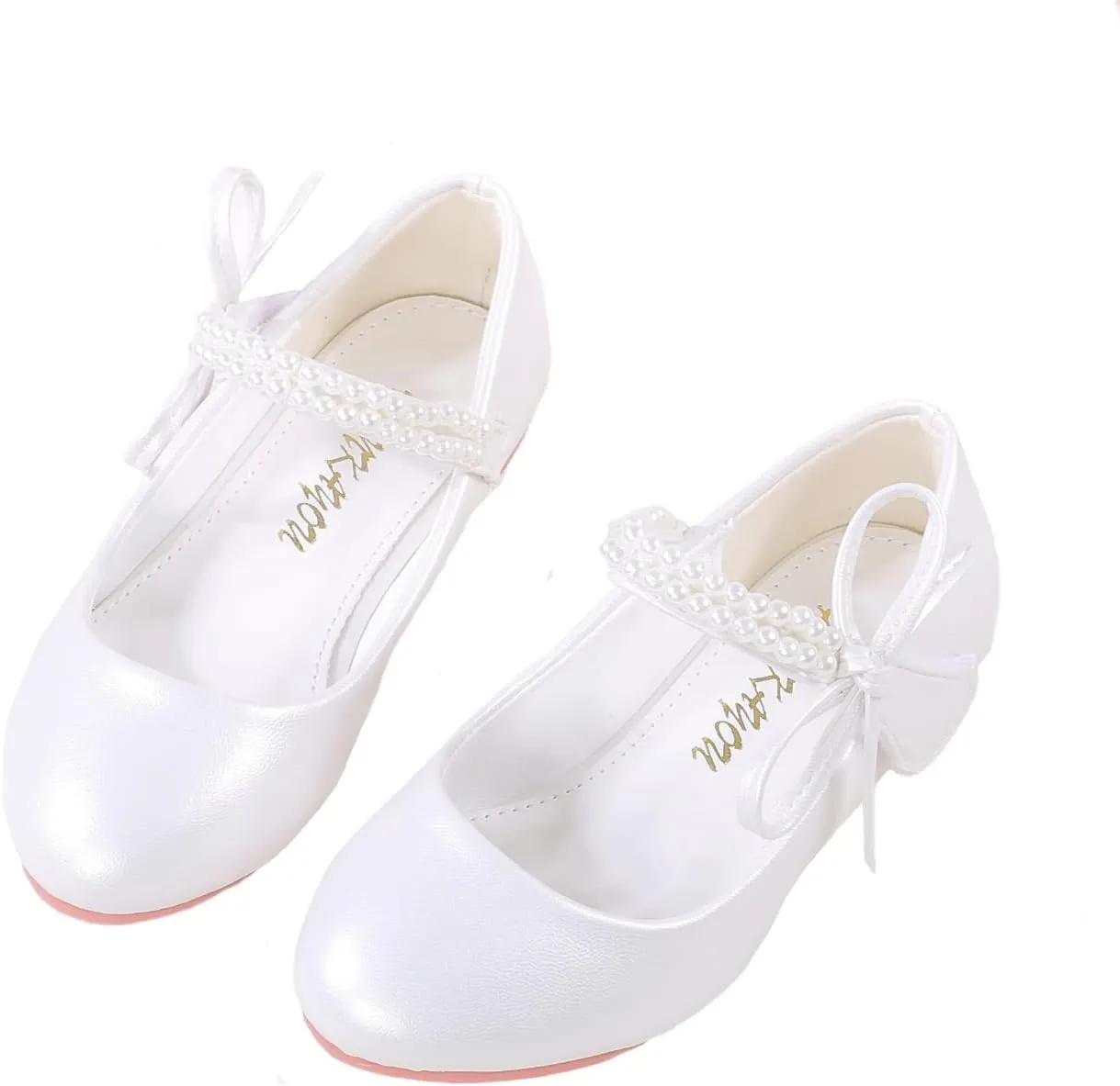 Elegant White Dress Shoes for Girls, Breathable Ballet Flats with Bow Accents - Church, Communion & Formal Occasions