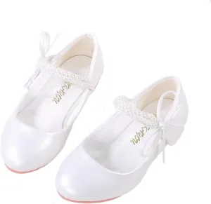 Elegant White Dress Shoes for Girls, Breathable Ballet Flats with Bow Accents - Church, Communion & Formal Occasions