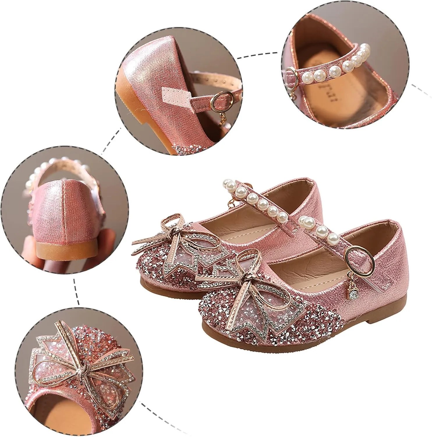 EnJoCho Girls Toddler/Little Kid Pearl Crystal Dress Flats Shoes Bow Flower Girl Ballet Flat Bling Bowknot Princess Sandals