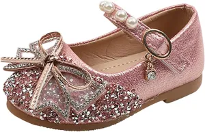 EnJoCho Girls Toddler/Little Kid Pearl Crystal Dress Flats Shoes Bow Flower Girl Ballet Flat Bling Bowknot Princess Sandals