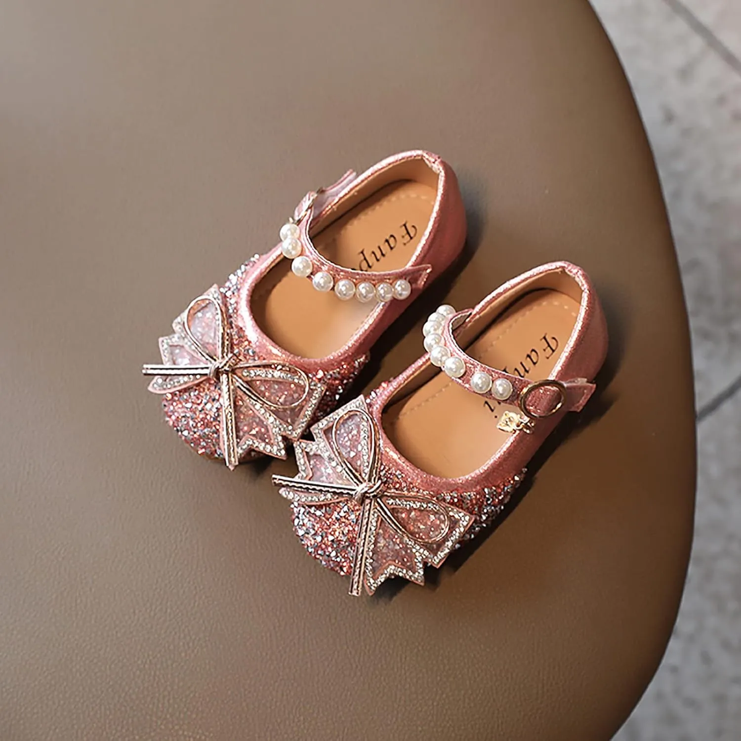 EnJoCho Girls Toddler/Little Kid Pearl Crystal Dress Flats Shoes Bow Flower Girl Ballet Flat Bling Bowknot Princess Sandals