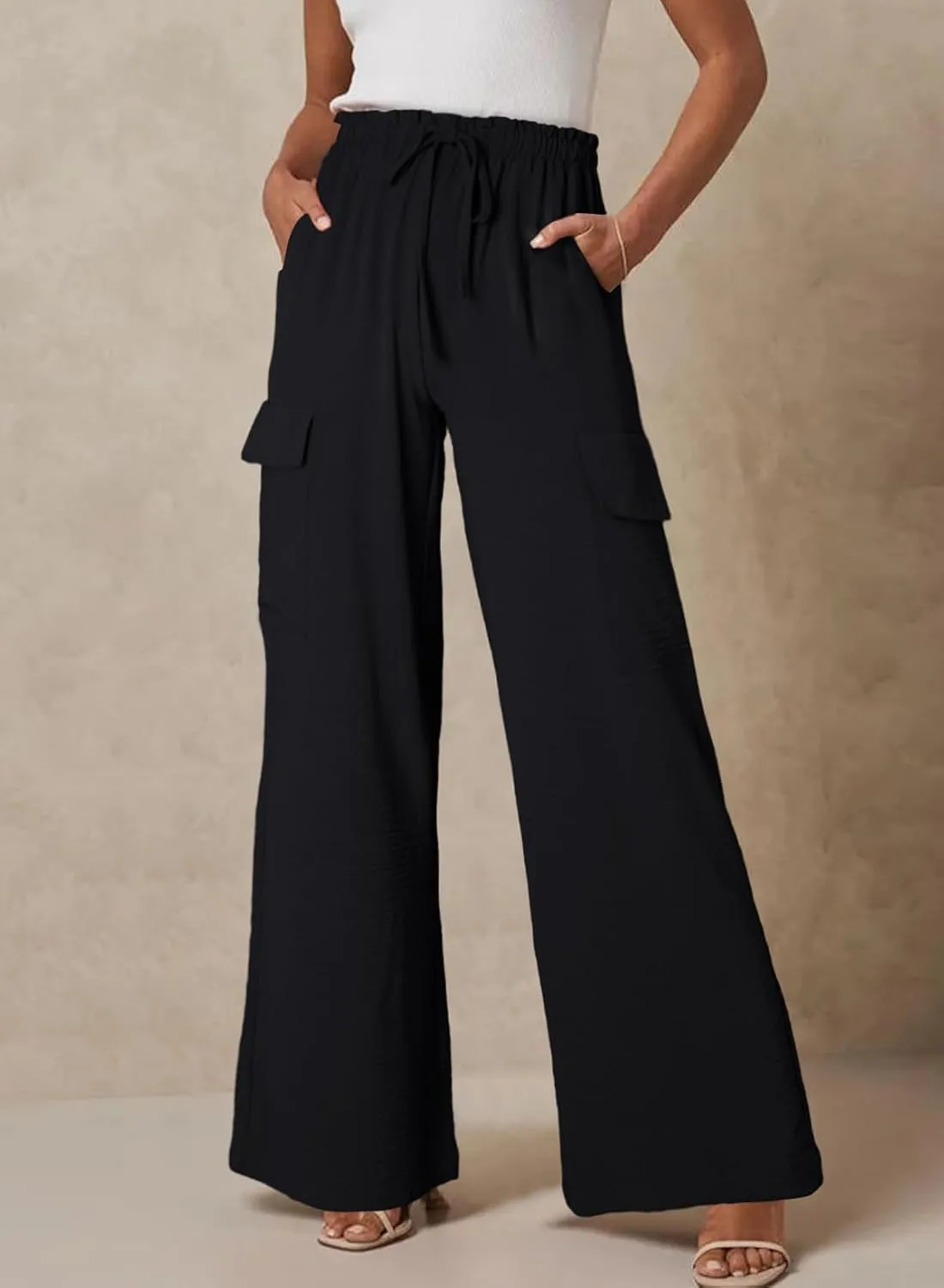 EVALESS Women Palazzo Pants Summer Casual Wide Leg High Waist Lounge Flowy Beach Trousers Travel Vacation Outfits