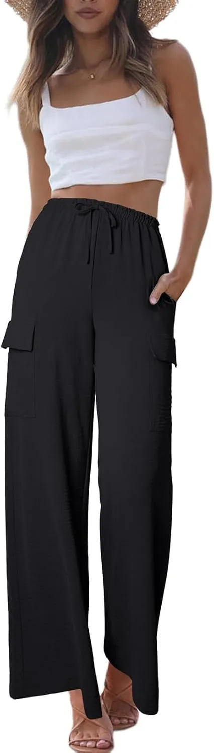 EVALESS Women Palazzo Pants Summer Casual Wide Leg High Waist Lounge Flowy Beach Trousers Travel Vacation Outfits