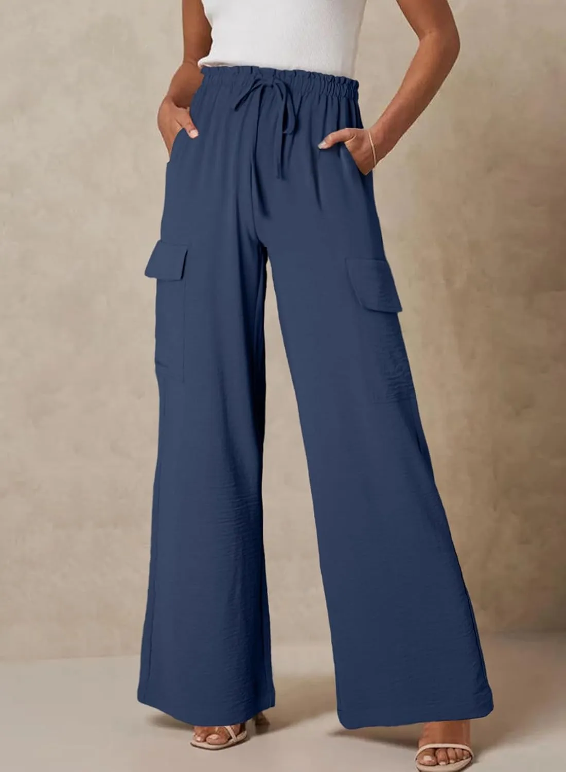 EVALESS Women Palazzo Pants Summer Casual Wide Leg High Waist Lounge Flowy Beach Trousers Travel Vacation Outfits