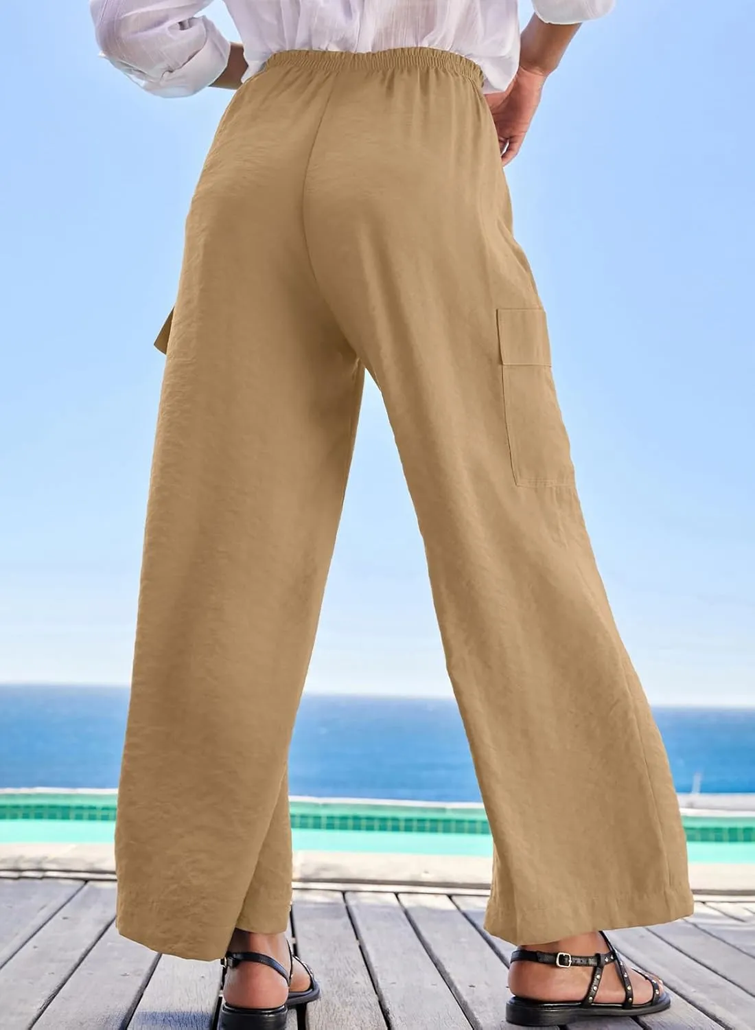 EVALESS Women Palazzo Pants Summer Casual Wide Leg High Waist Lounge Flowy Beach Trousers Travel Vacation Outfits