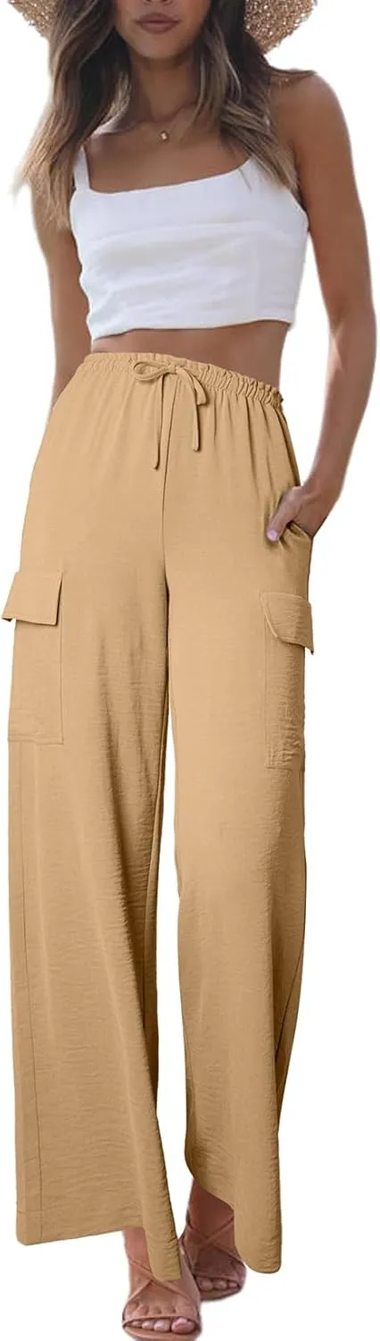 EVALESS Women Palazzo Pants Summer Casual Wide Leg High Waist Lounge Flowy Beach Trousers Travel Vacation Outfits