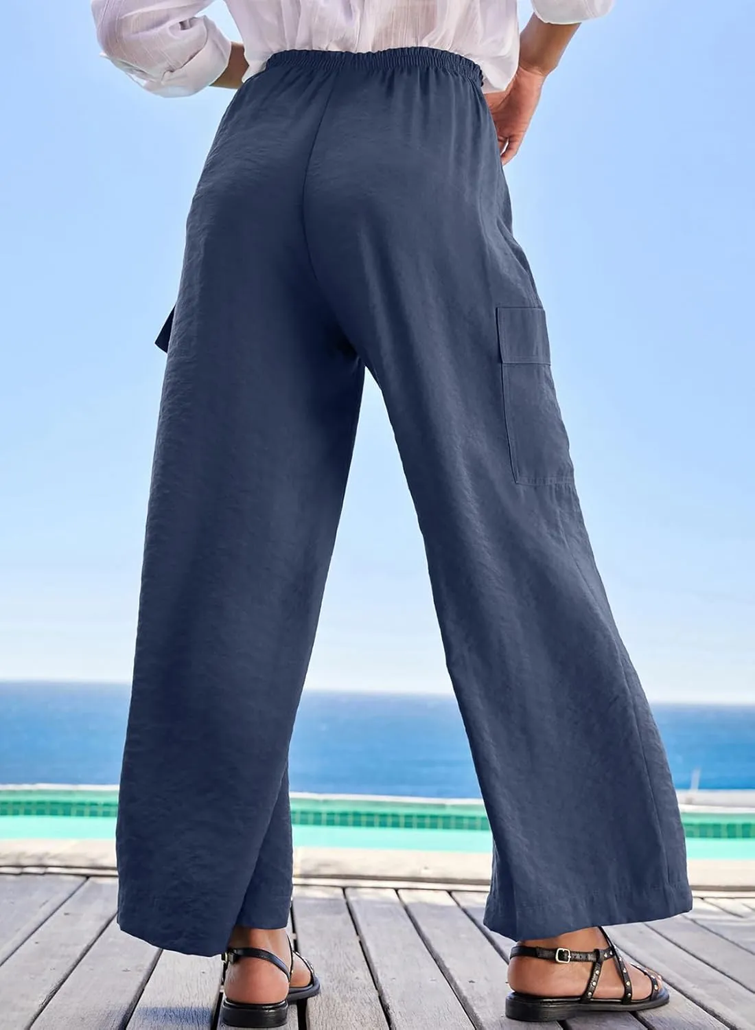 EVALESS Women Palazzo Pants Summer Casual Wide Leg High Waist Lounge Flowy Beach Trousers Travel Vacation Outfits