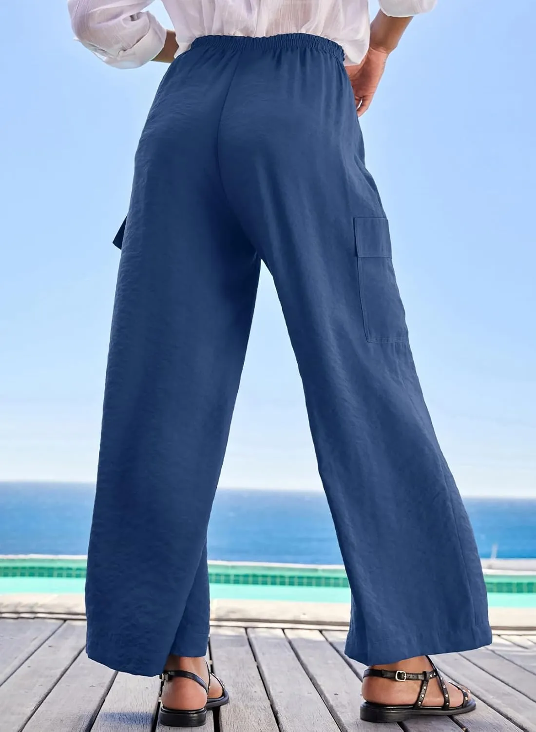 EVALESS Women Palazzo Pants Summer Casual Wide Leg High Waist Lounge Flowy Beach Trousers Travel Vacation Outfits