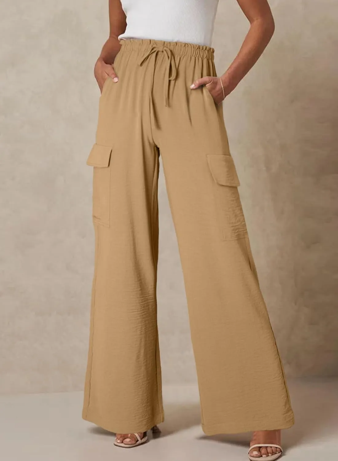 EVALESS Women Palazzo Pants Summer Casual Wide Leg High Waist Lounge Flowy Beach Trousers Travel Vacation Outfits