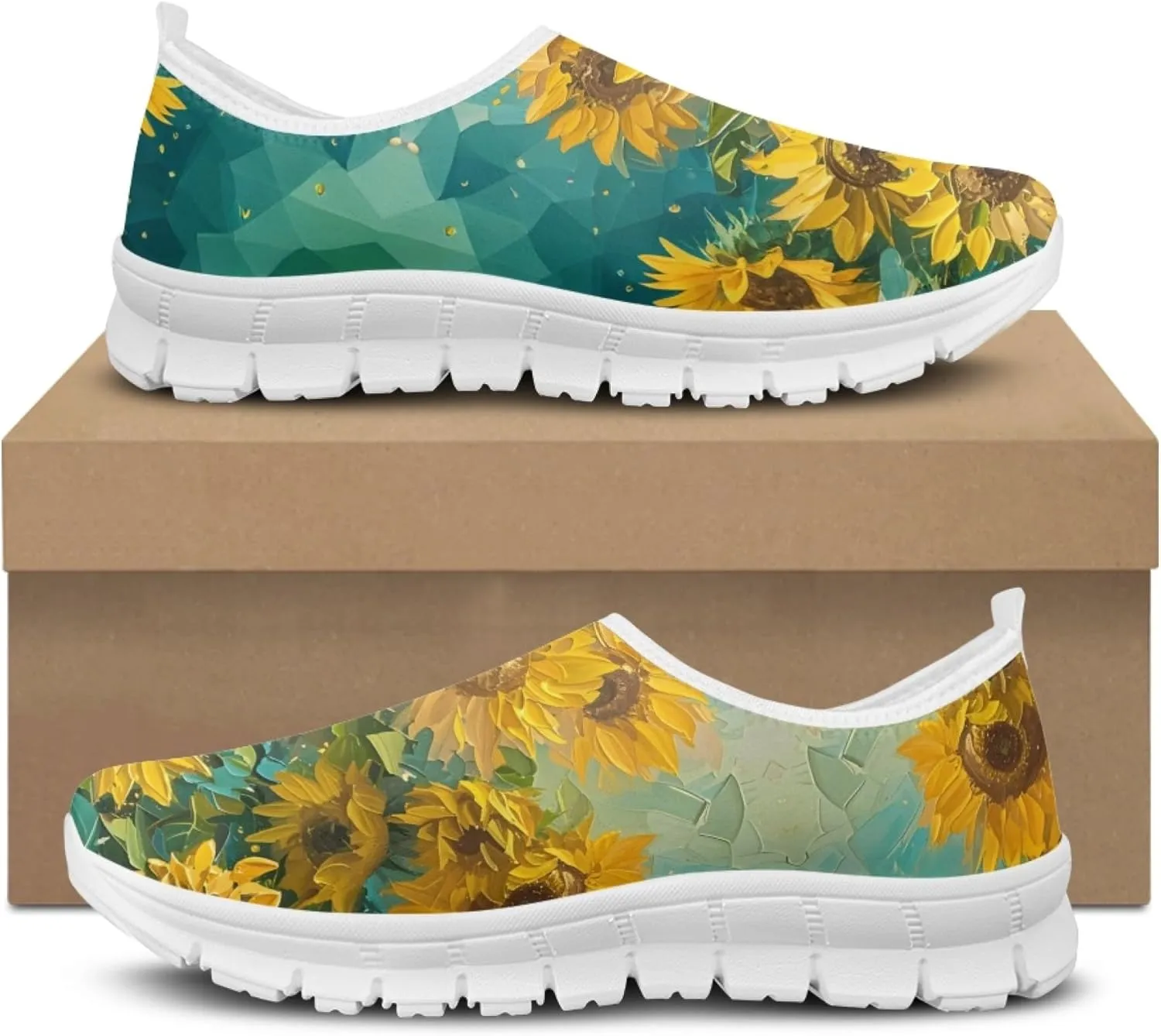 Fashion Print Womens Slip on Walking Shoes Breathable Flat Shoes Comfortable Casual Sneakers