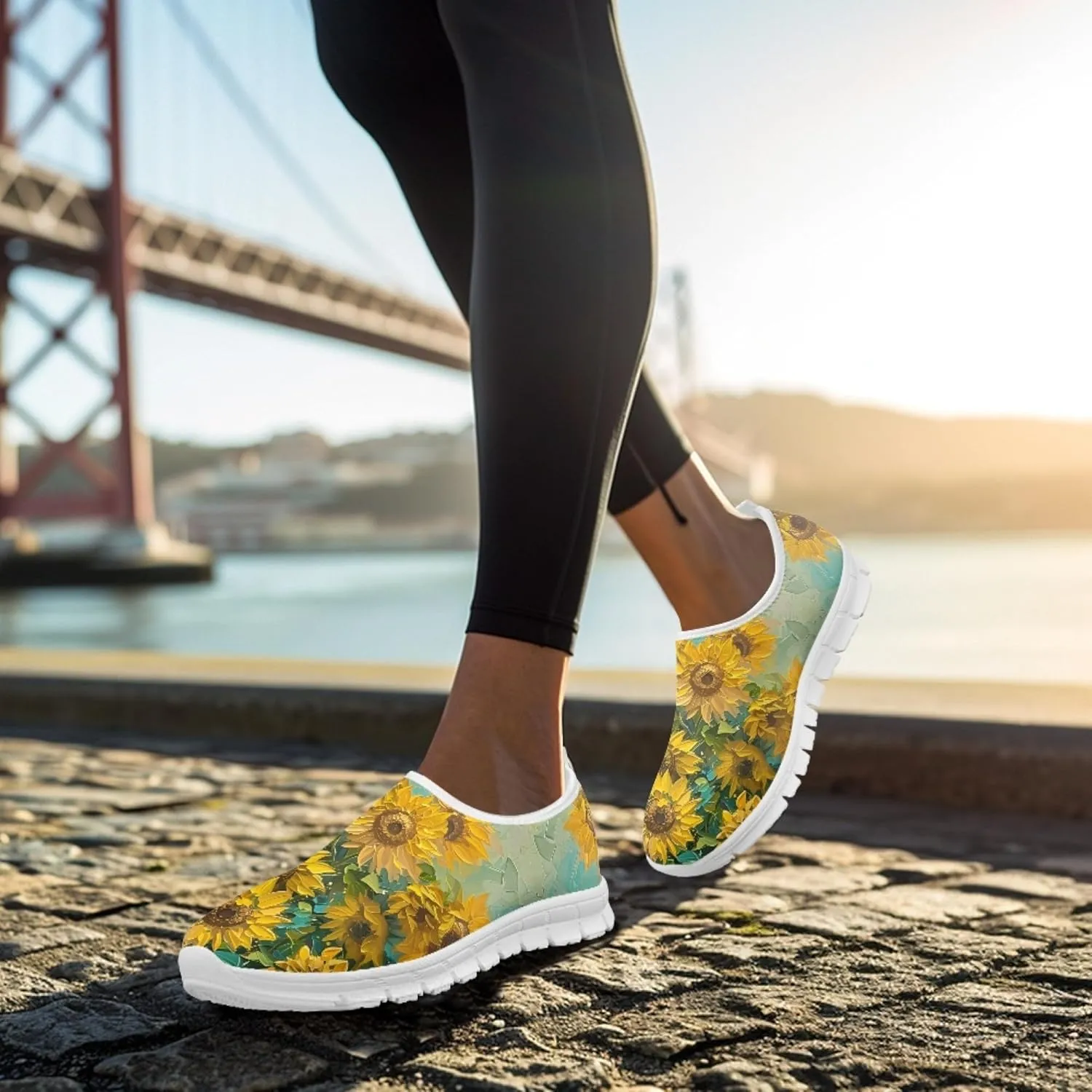 Fashion Print Womens Slip on Walking Shoes Breathable Flat Shoes Comfortable Casual Sneakers