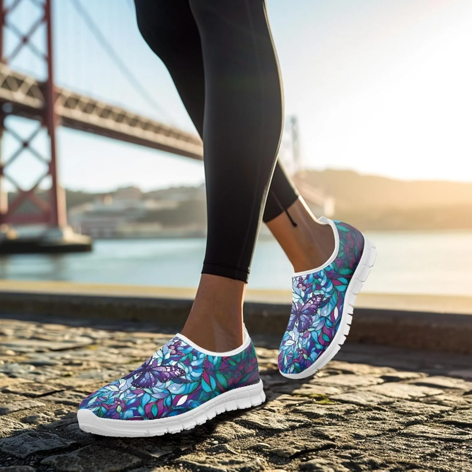 Fashion Print Womens Slip on Walking Shoes Breathable Flat Shoes Comfortable Casual Sneakers