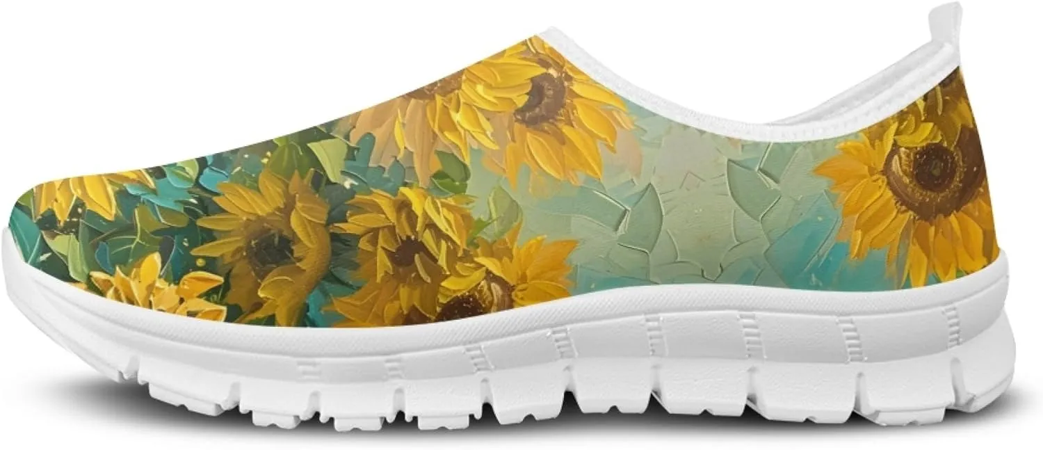 Fashion Print Womens Slip on Walking Shoes Breathable Flat Shoes Comfortable Casual Sneakers
