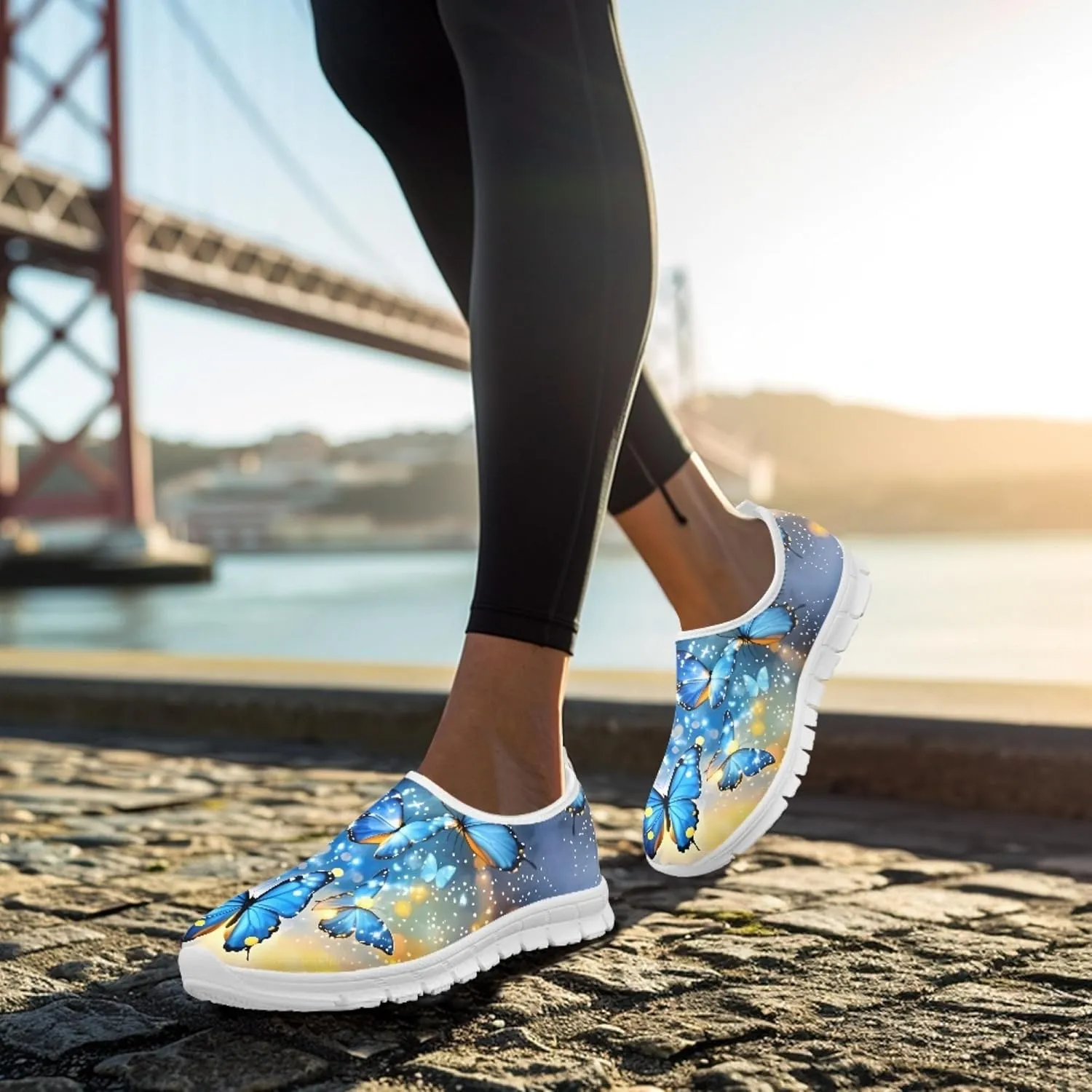 Fashion Print Womens Slip on Walking Shoes Breathable Flat Shoes Comfortable Casual Sneakers