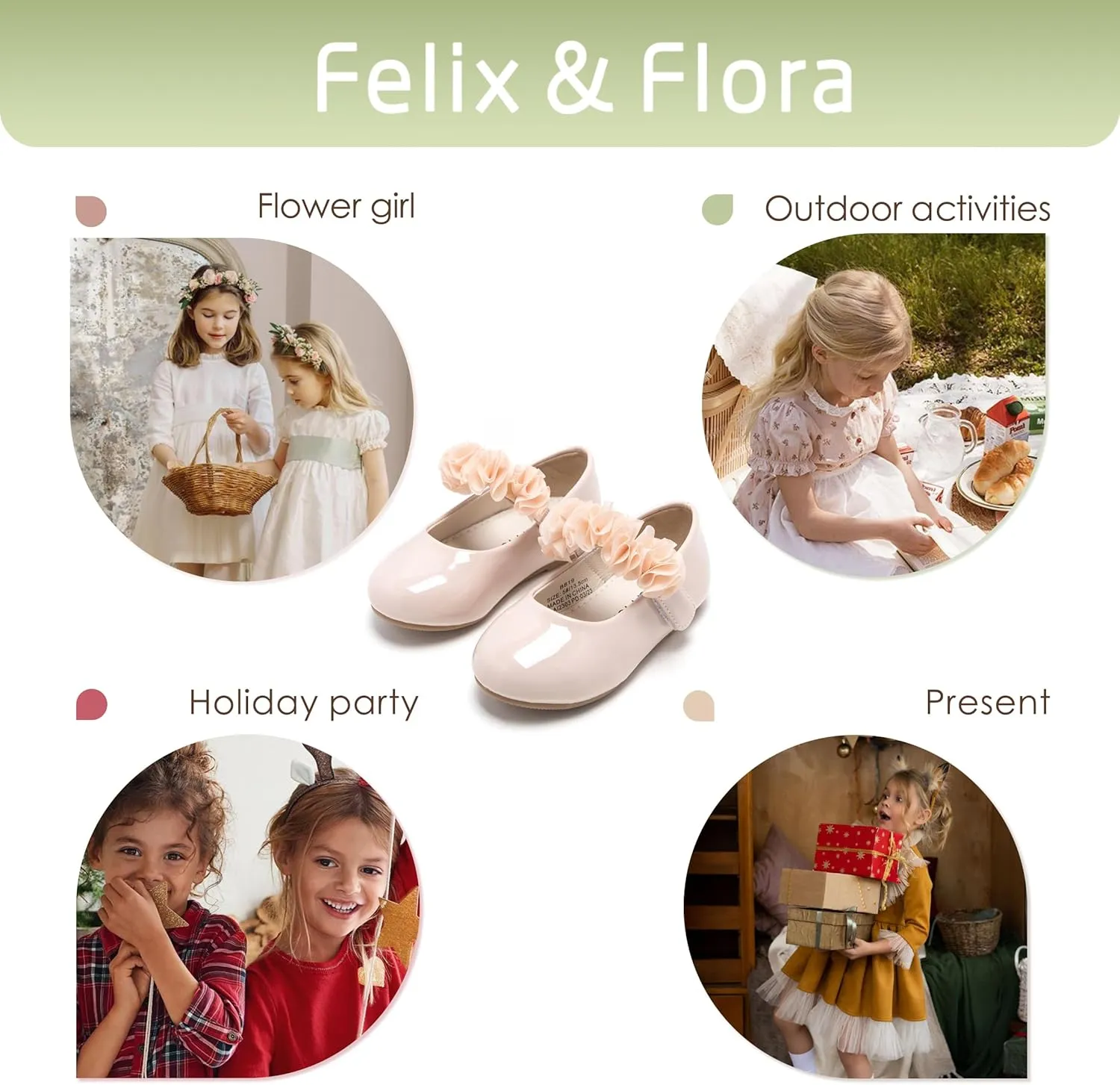 Felix & Flora Toddler Flower Girl Dress Shoes - Girl Ballet Flats Party School Shoes Wedding
