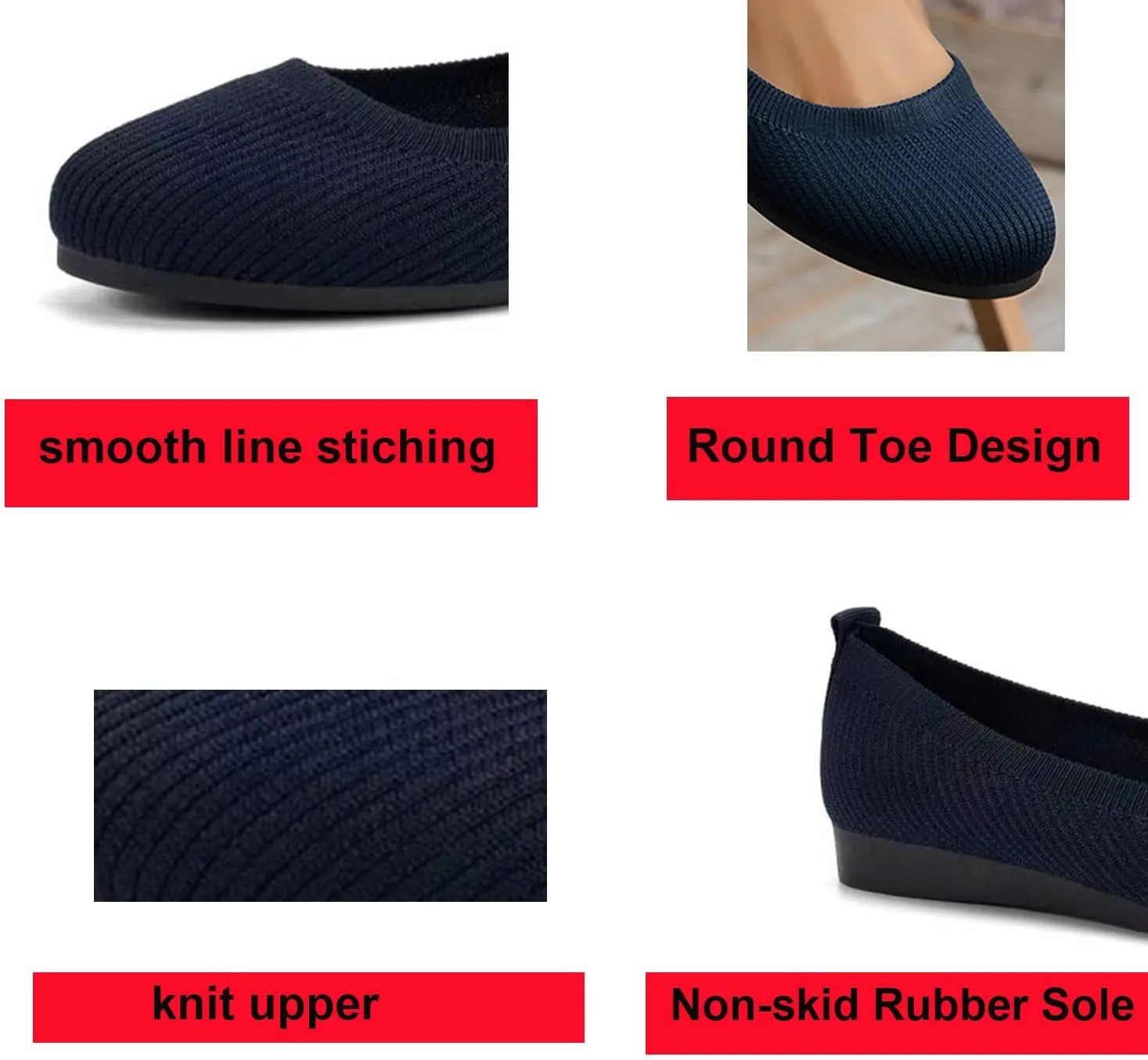 Flats Shoes for Women, Square Toe Ballet Flats Shoes with Arch Support, Knit Flats for Women Slip On Walking Flat Dress Shoes