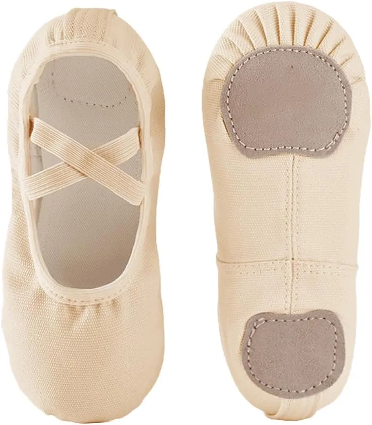 Girls Ballet Dance Shoes Canvas Ballet Slippers for Kids Split Sole Ballerina Flat Shoes