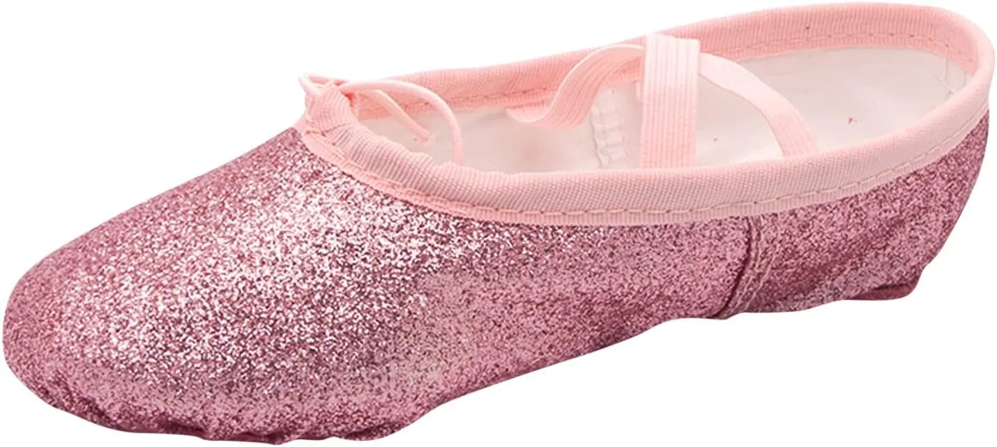 Girls Ballet Shoes Glitter Split-Sole Dance Slippers Toddler Kid Lightweight with Elastic Laces for Performance