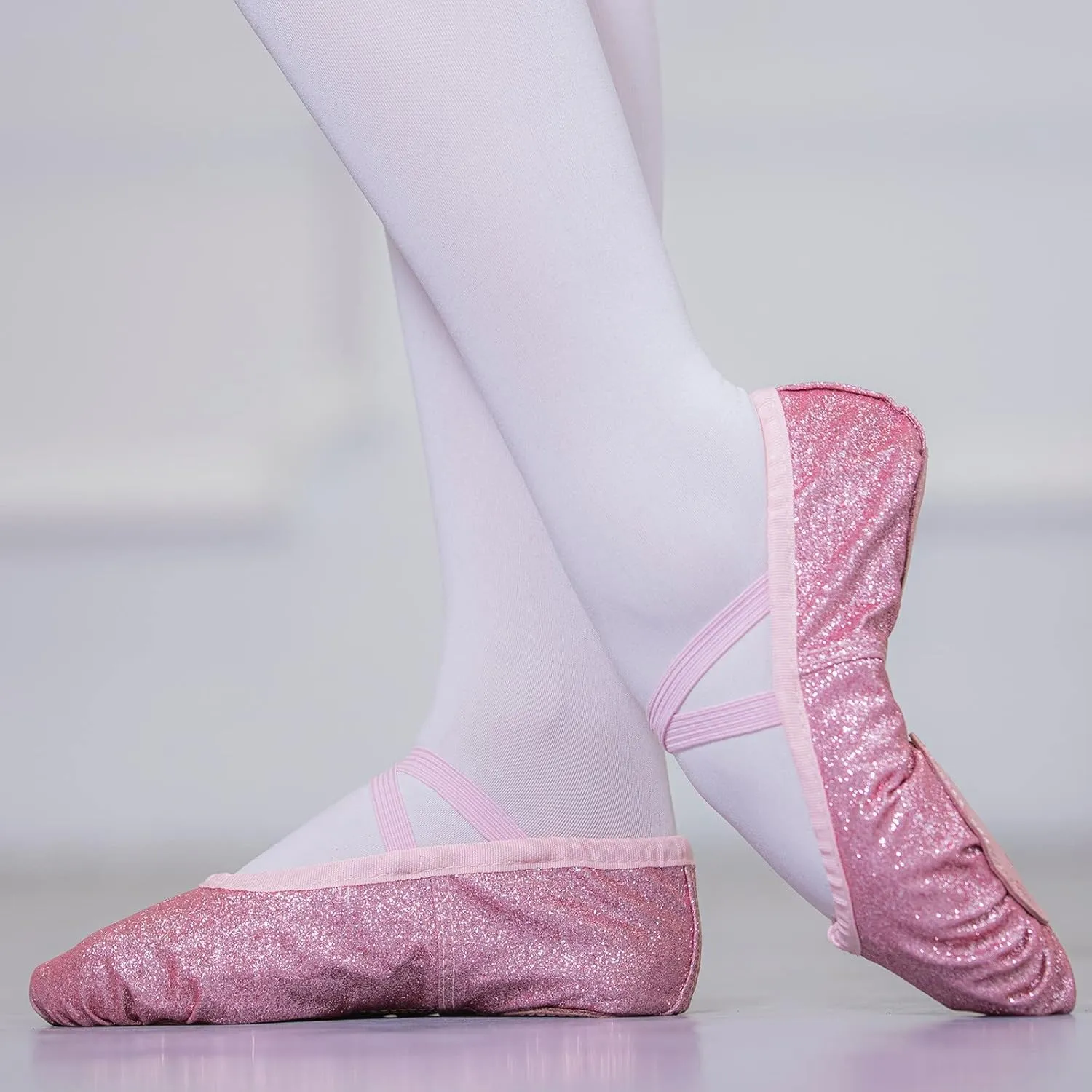 Girls Ballet Shoes Glitter Split-Sole Dance Slippers Toddler Kid Lightweight with Elastic Laces for Performance