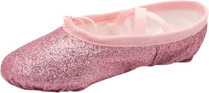 Girls Ballet Shoes Glitter Split-Sole Dance Slippers Toddler Kid Lightweight with Elastic Laces for Performance