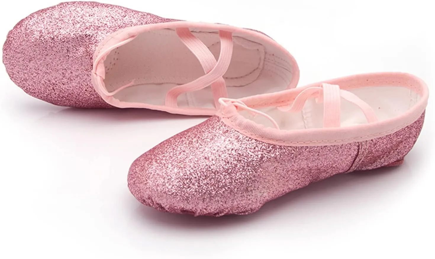 Girls Ballet Shoes Glitter Split-Sole Dance Slippers Toddler Kid Lightweight with Elastic Laces for Performance