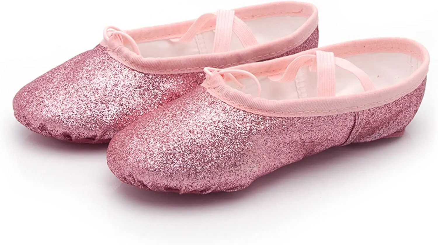 Girls Ballet Shoes Glitter Split-Sole Dance Slippers Toddler Kid Lightweight with Elastic Laces for Performance