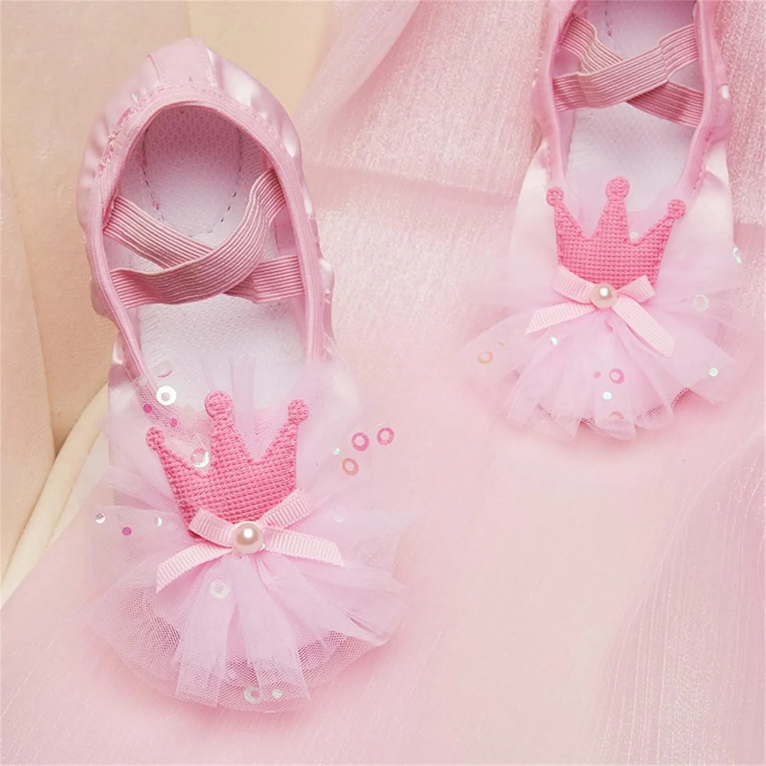 Girls Crown Pattern Bow Ballet Shoes Yoga Dance Performance Indoor Shoes (Toddler/Little/Big Kid)