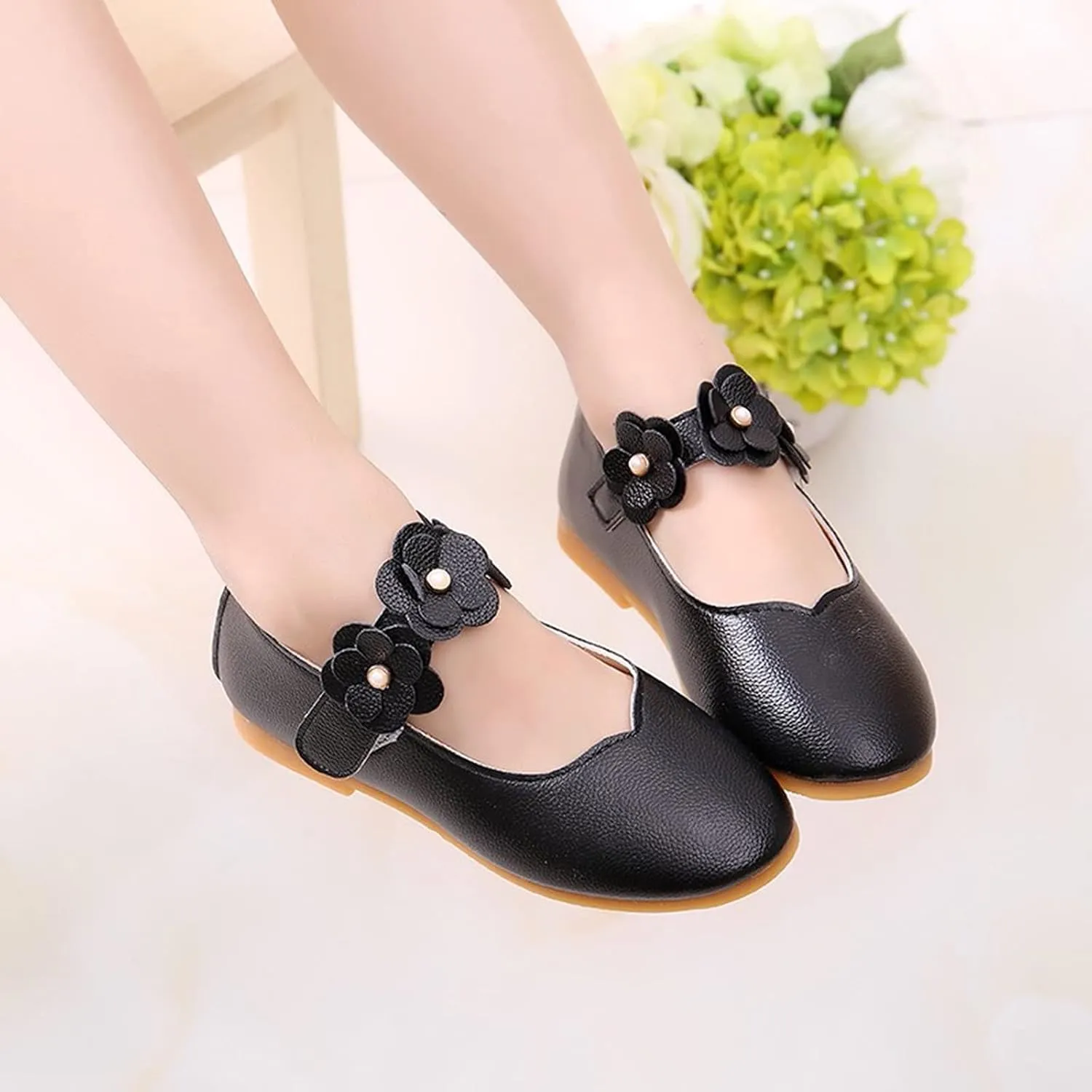 Girls Dress Shoes Closed Toe Wedding Party School Ankle Strap Ballet Flats Shoes Little School Shoes for Teen Girls