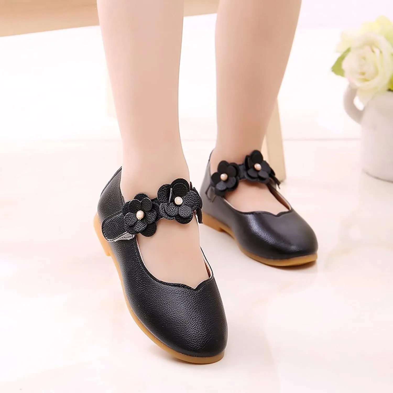 Girls Dress Shoes Closed Toe Wedding Party School Ankle Strap Ballet Flats Shoes Little School Shoes for Teen Girls
