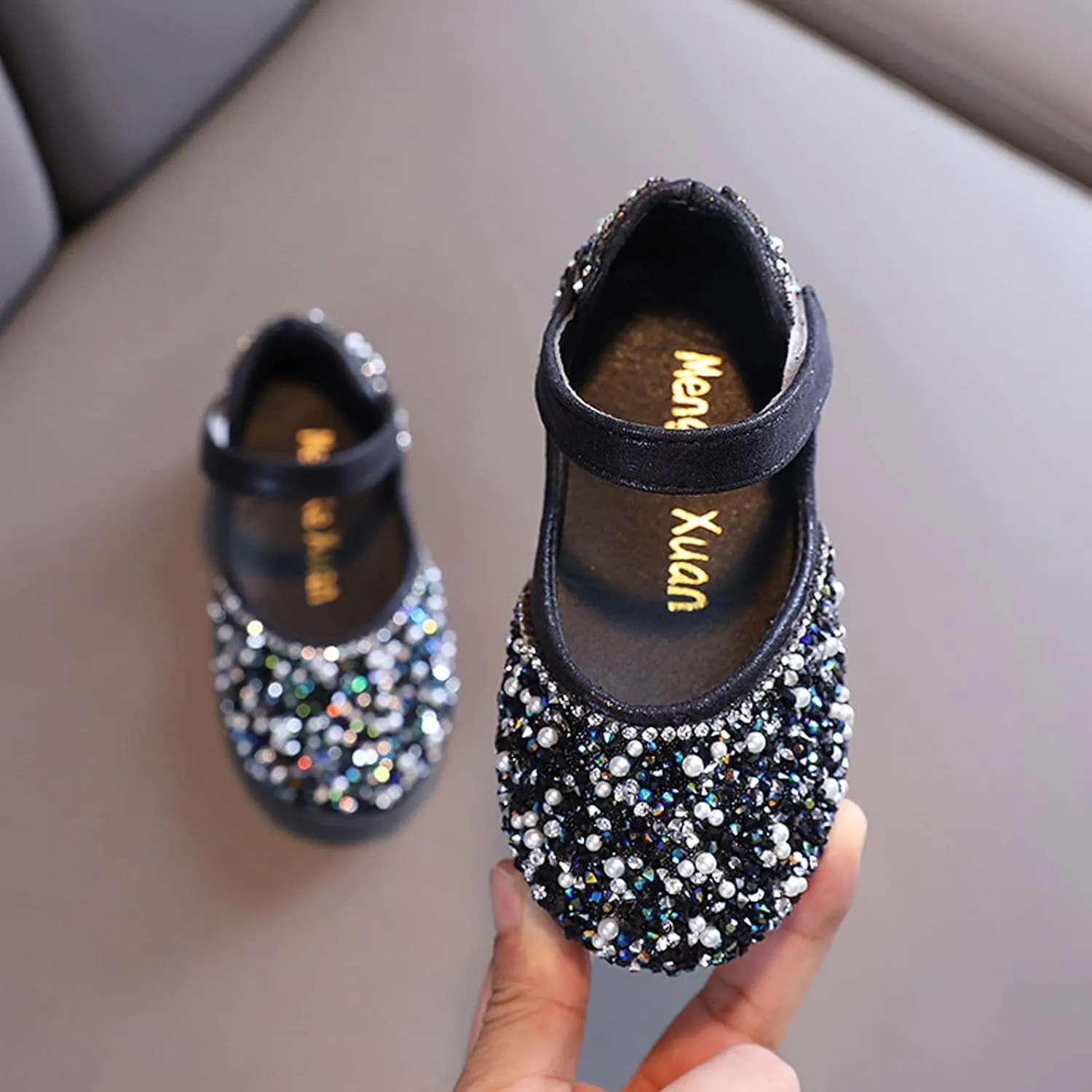 Girls Mary Jane Dress Shoes Rhinestones Ballet Flats Flower Girl Wedding Party Shoes Toddler Kids Sandals