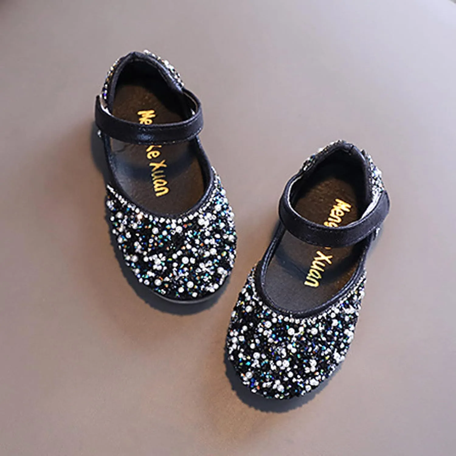 Girls Mary Jane Dress Shoes Rhinestones Ballet Flats Flower Girl Wedding Party Shoes Toddler Kids Sandals