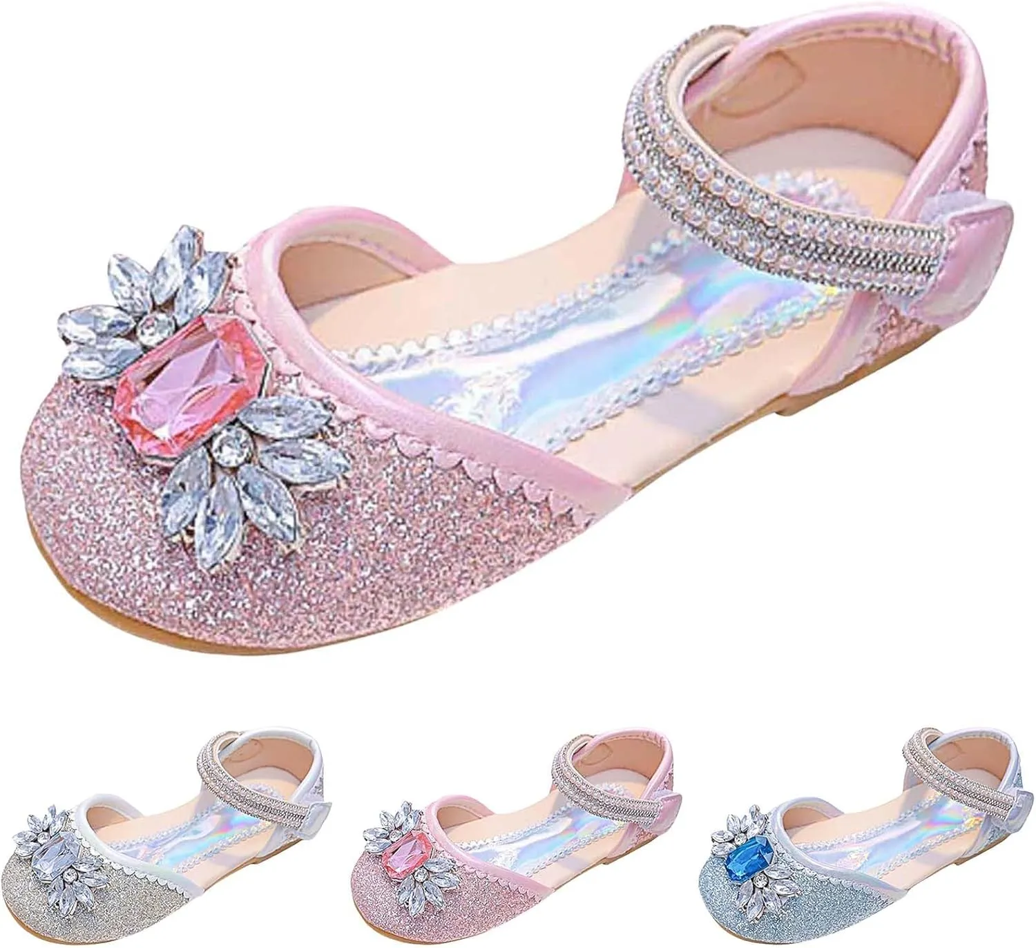 Girls Sandals Fashion Cute Bright Decorated Comfortable Flat Sole Hook Loop Casual Summer Shoes for Toddler Kids